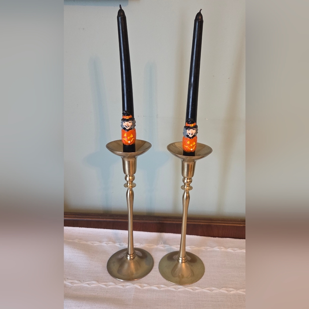 Pre Owned Pumpkin Time Vintage Witch Halloween Candles 10"